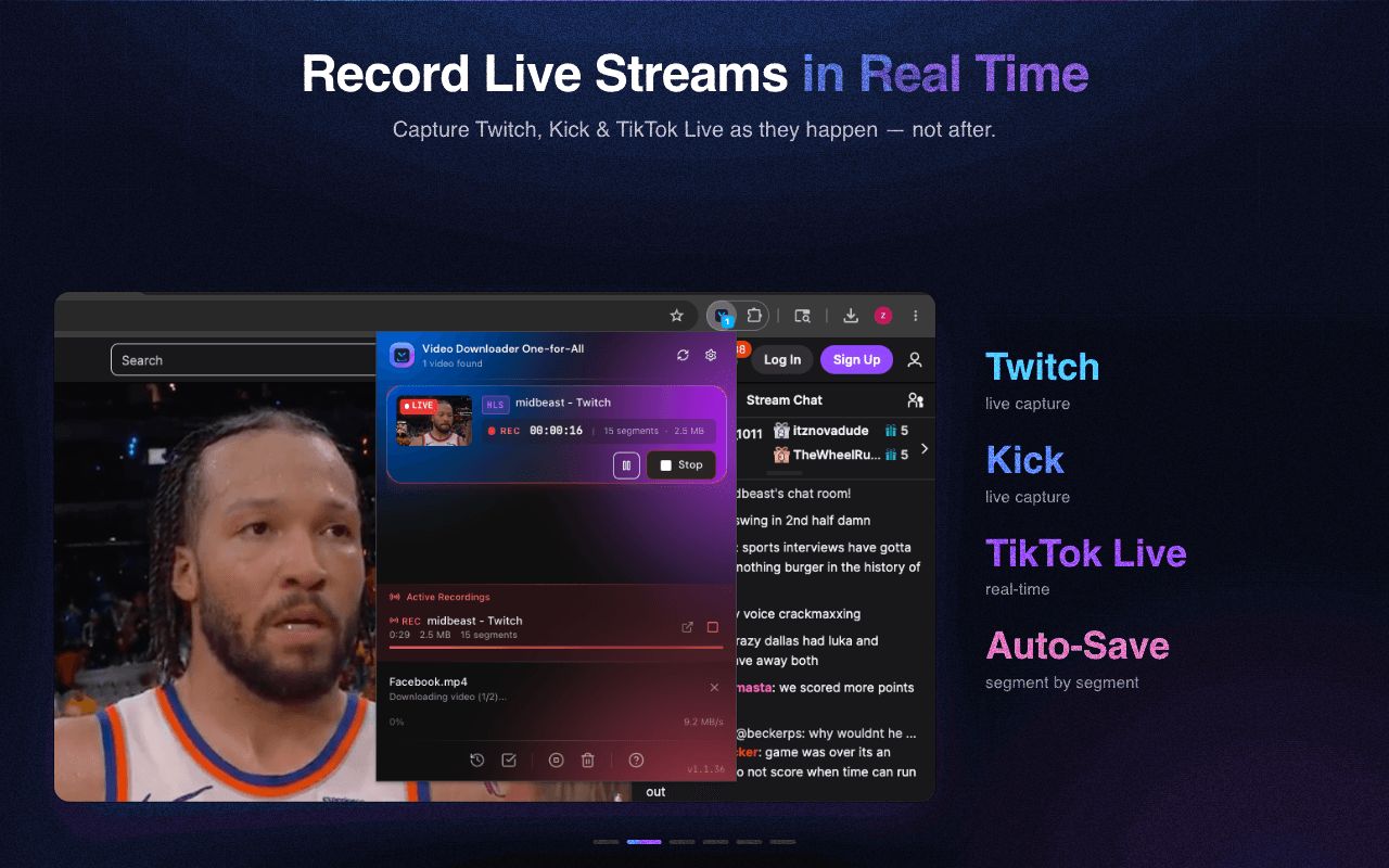 Record live streams in real time, segment by segment