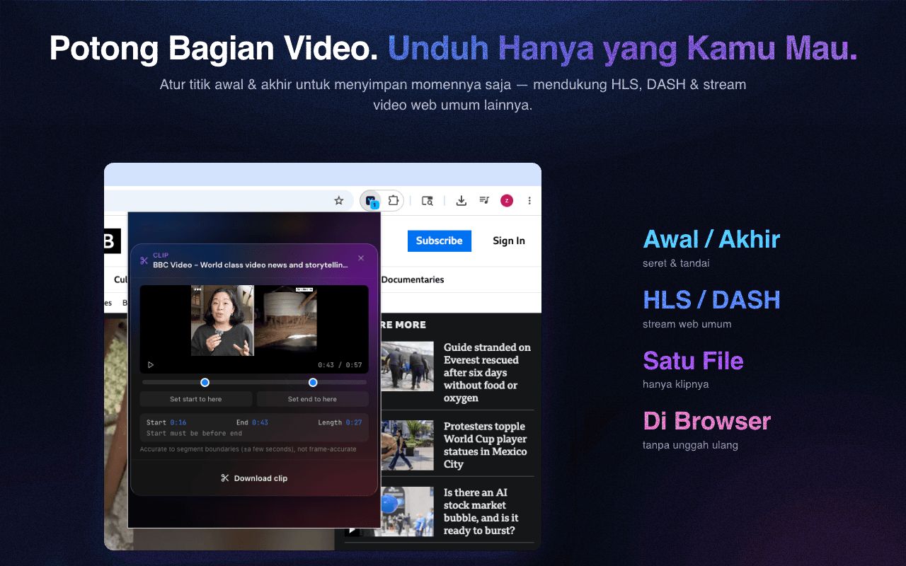 Potong dan pangkas: unduh hanya bagian video yang Anda inginkan